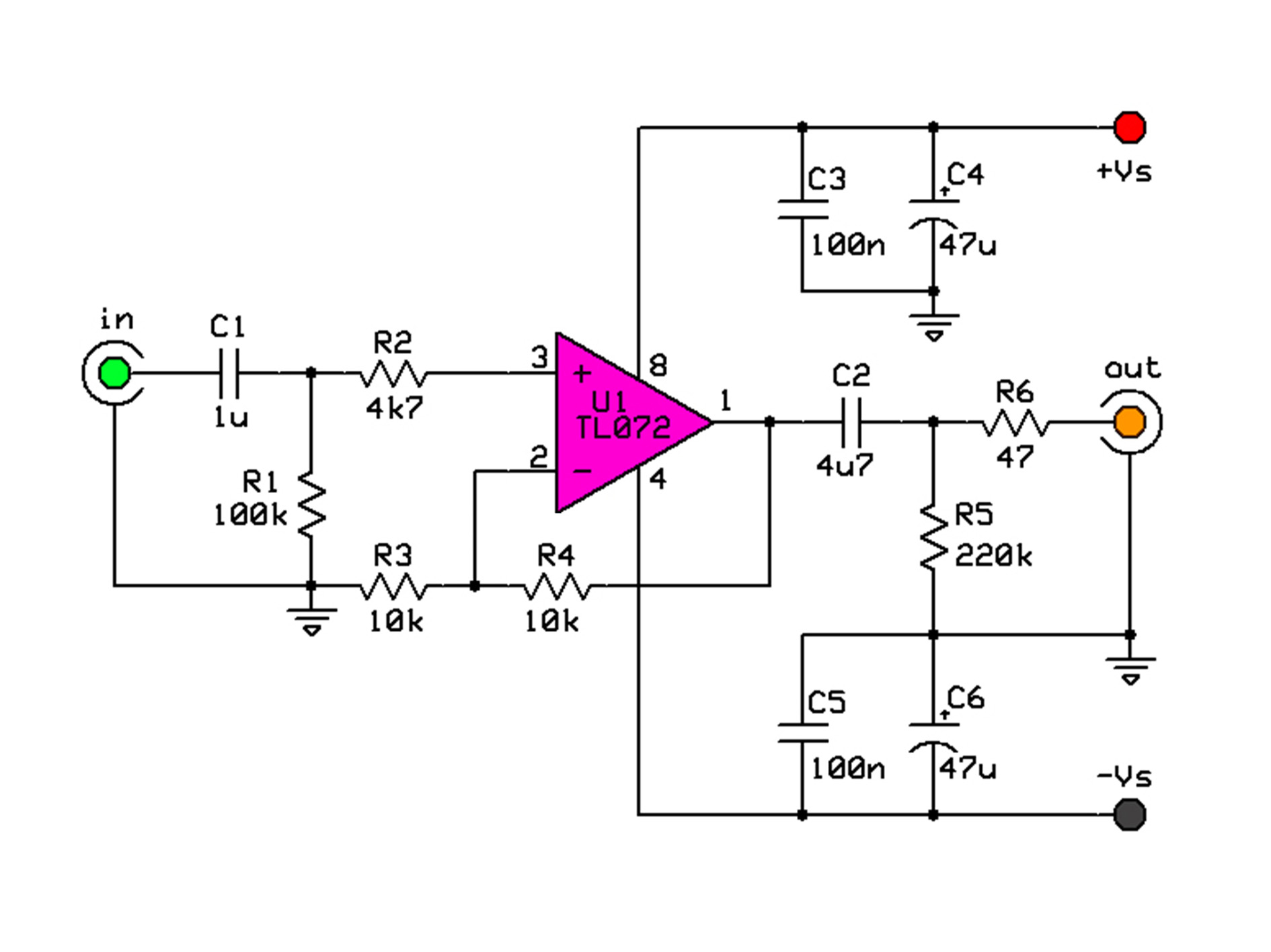 TL072 HiFi Preamplifier Circuit